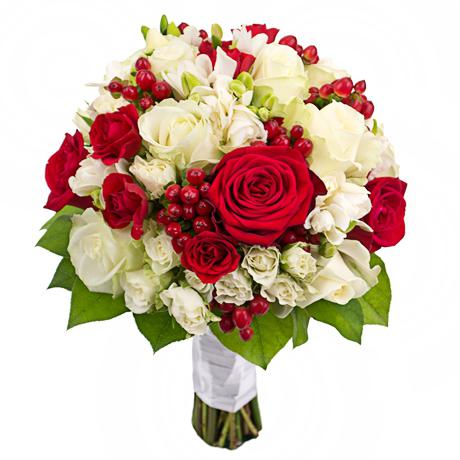 Букет невесты из роз, гиперикума и фрезии «Анджи»